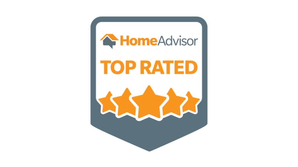 HomeAdvisor Top Rated badge highlighting Mini Split Installation, with the HomeAdvisor logo above the words Top Rated and a row of five orange stars, all within a shield-shaped border.