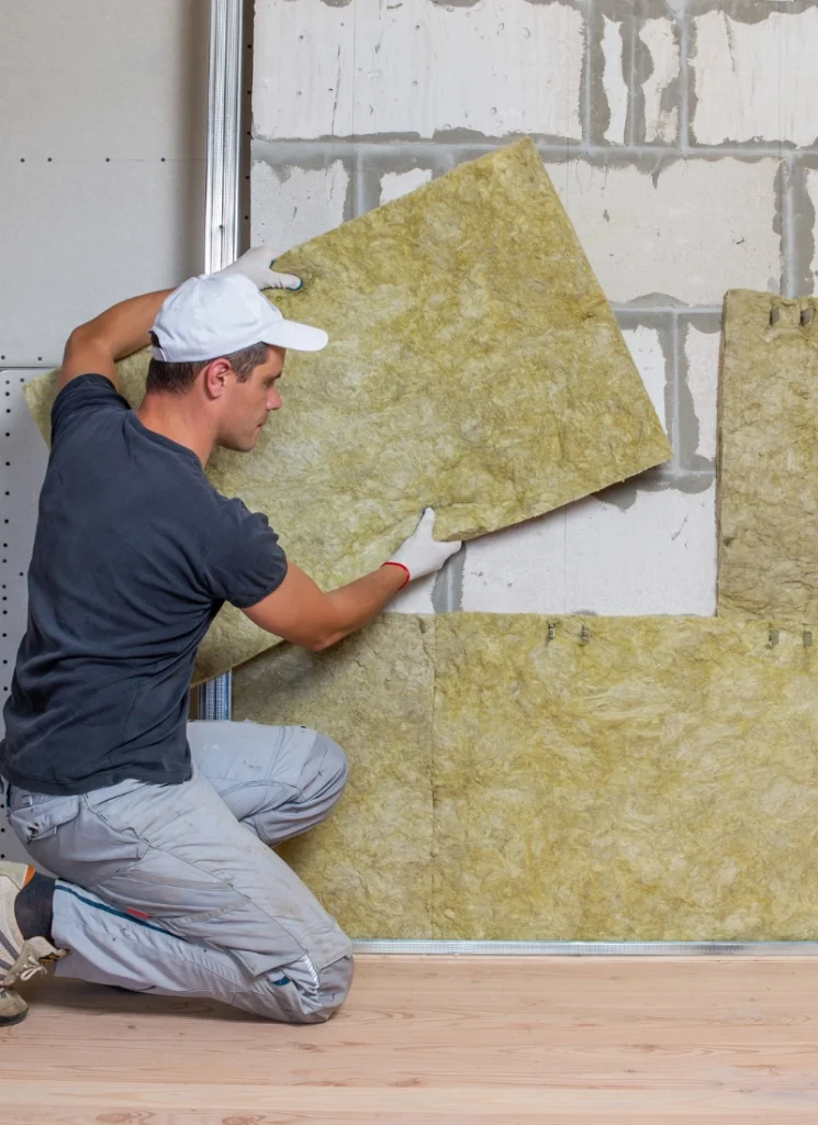 builder installing home insulation padding
